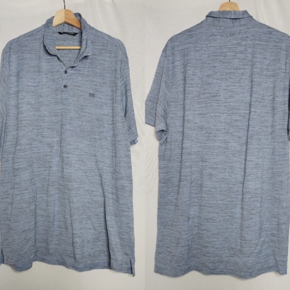 Travis Mathew Excursion Heather Gray Blue Golf Polo Shirt Mens Cotton Blend‎ XXL